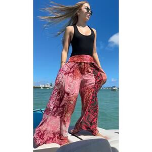 Mixed-print wide-leg trousers- One Size